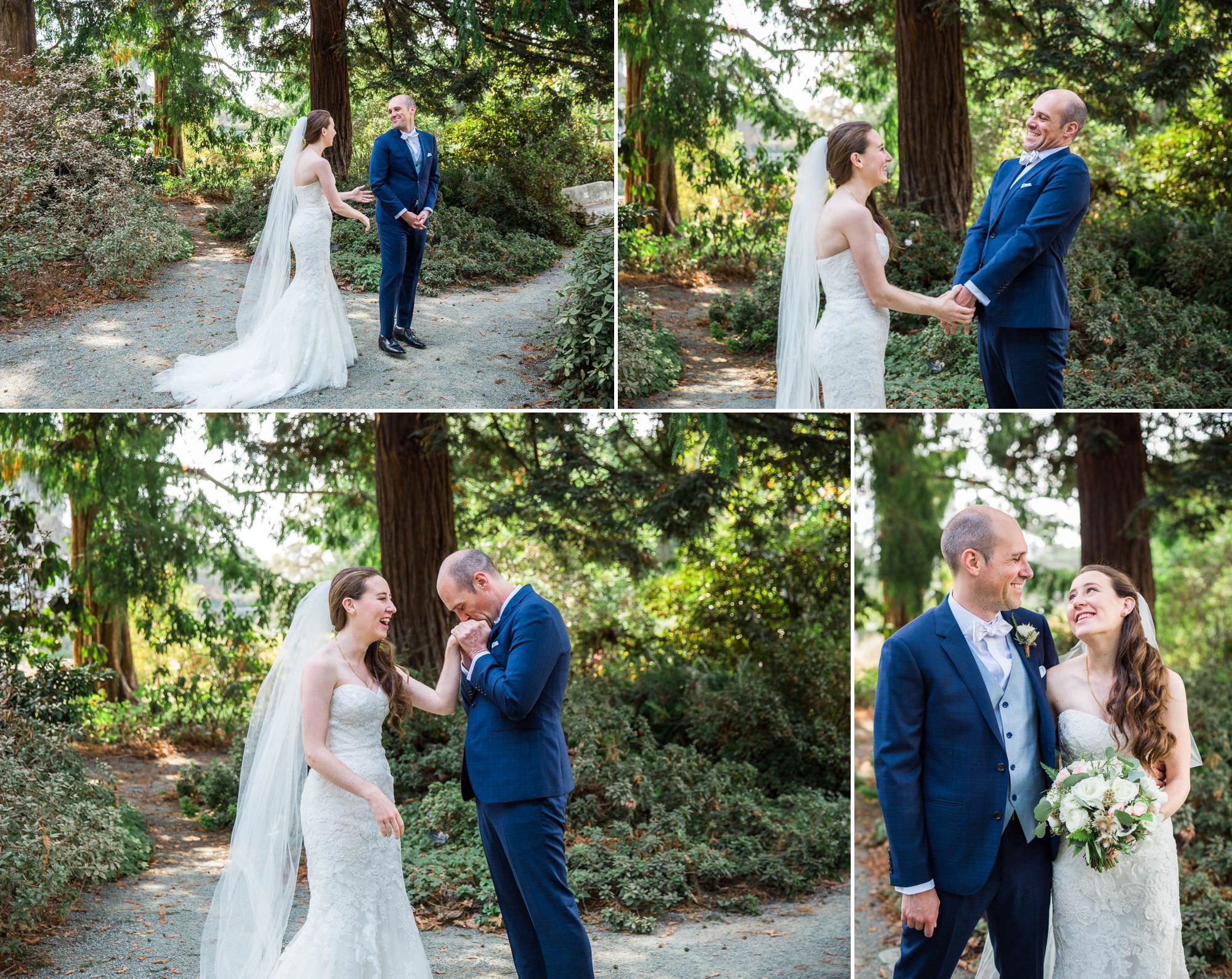 wedding bride and groom portraits among the trees 