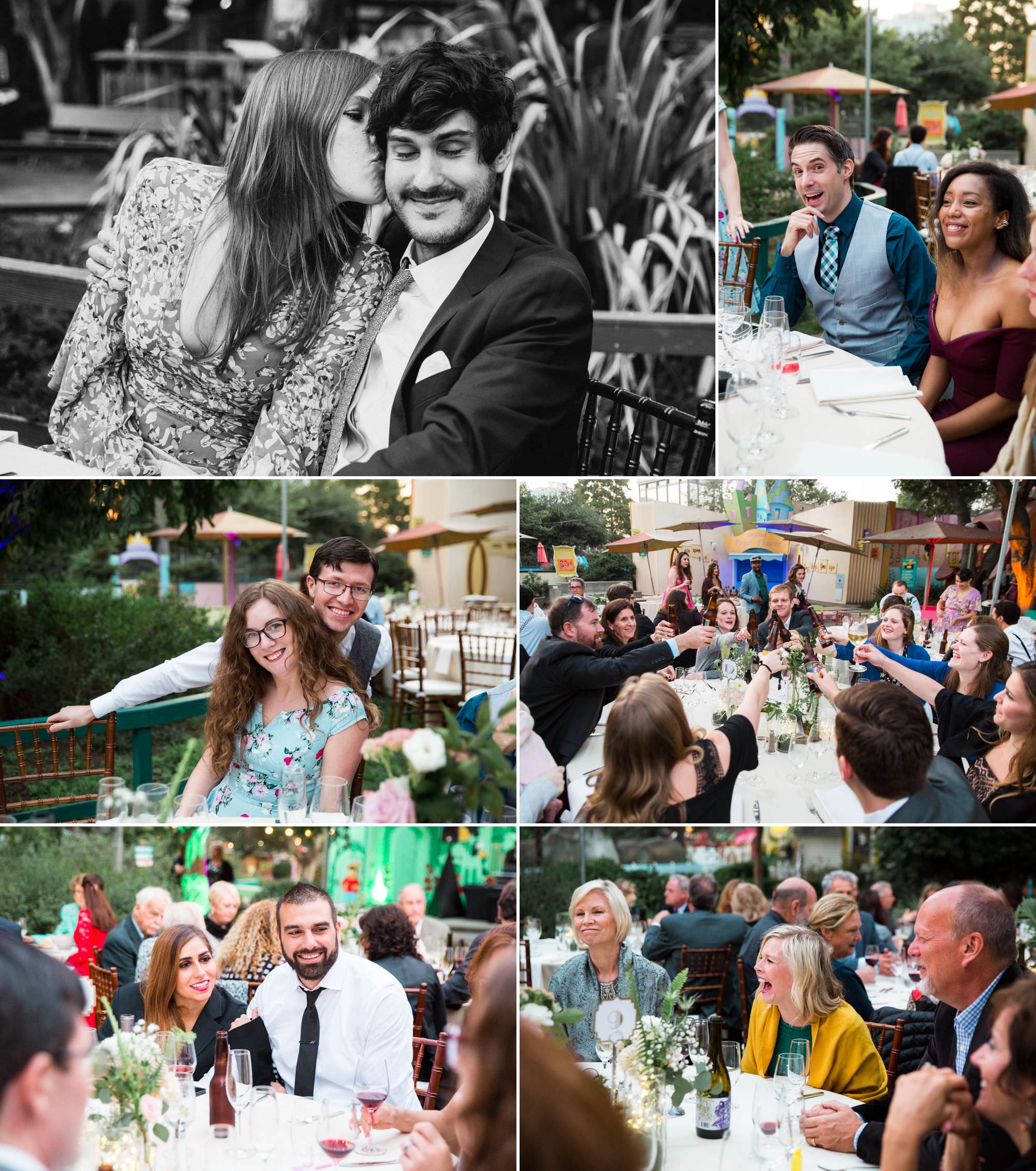 wedding guests talking at dinner