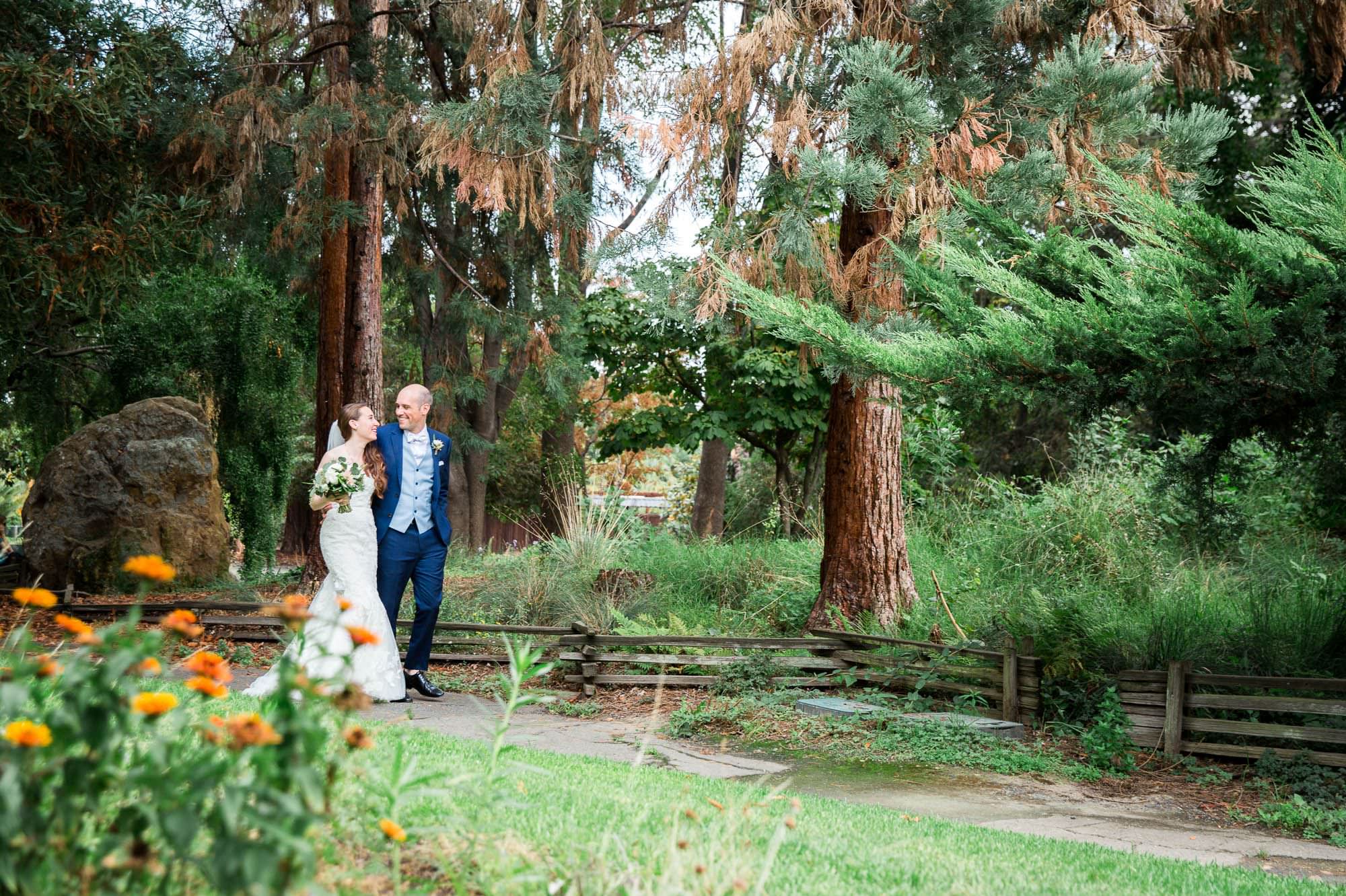 wedding bride and groom portraits among the trees 