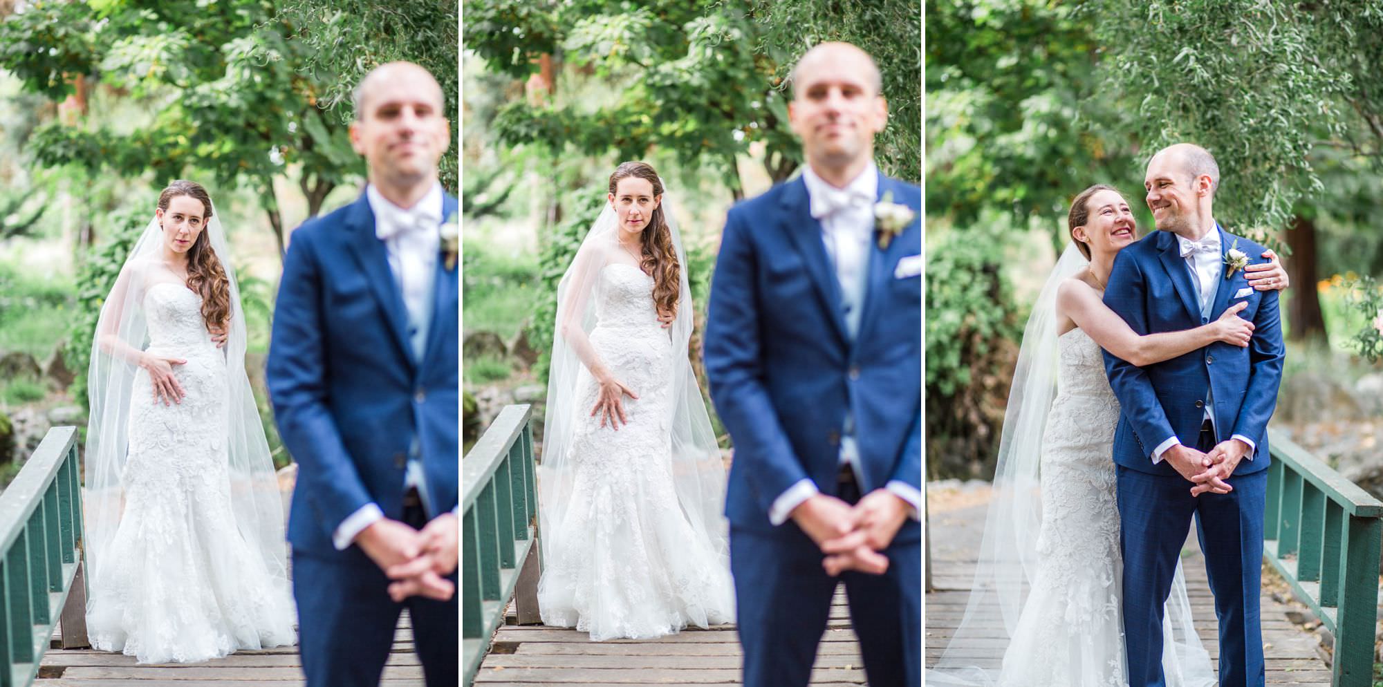 wedding bride and groom portraits among the trees 