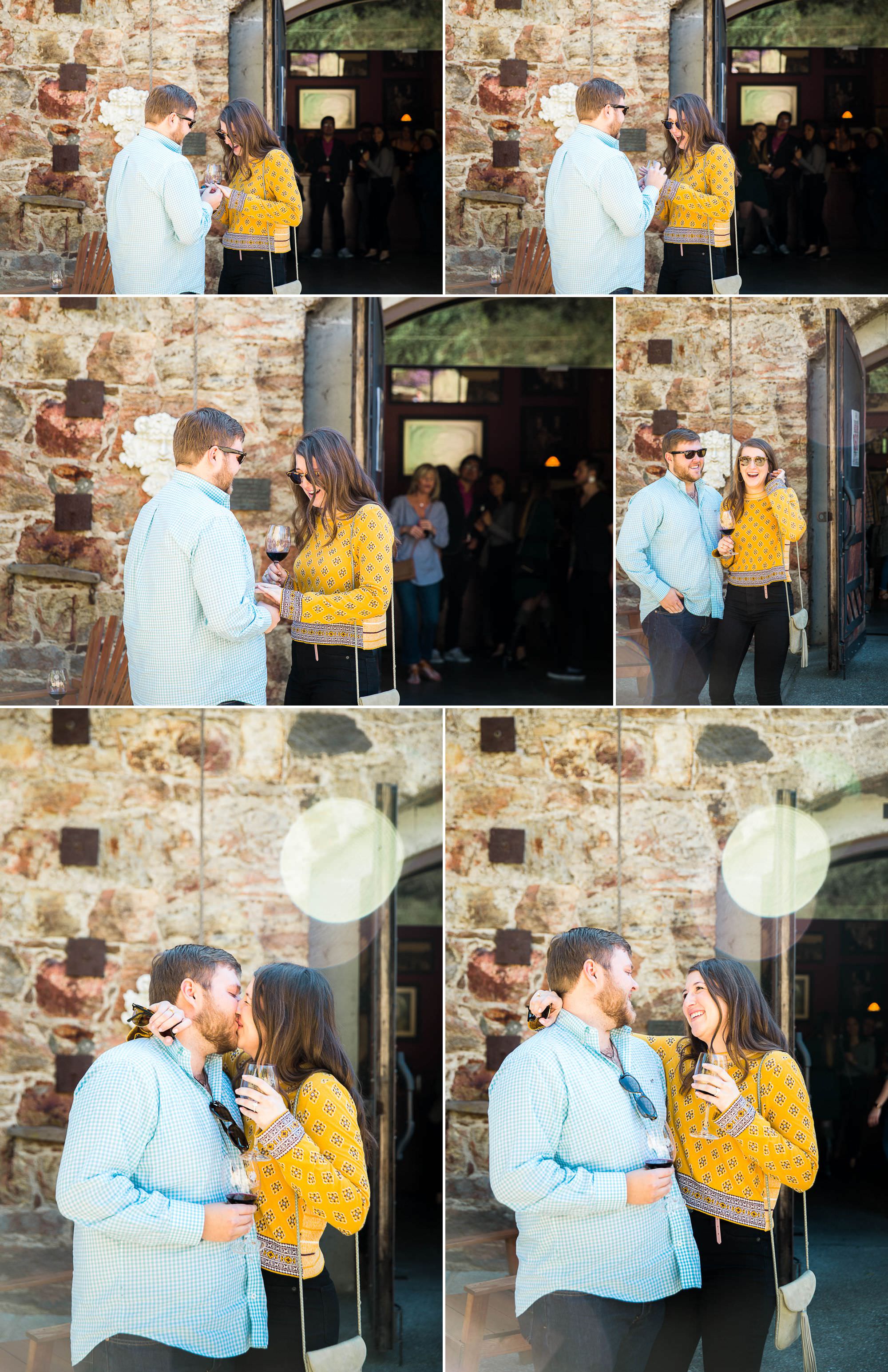 man proposes to girlfriend outside of winery, they kiss